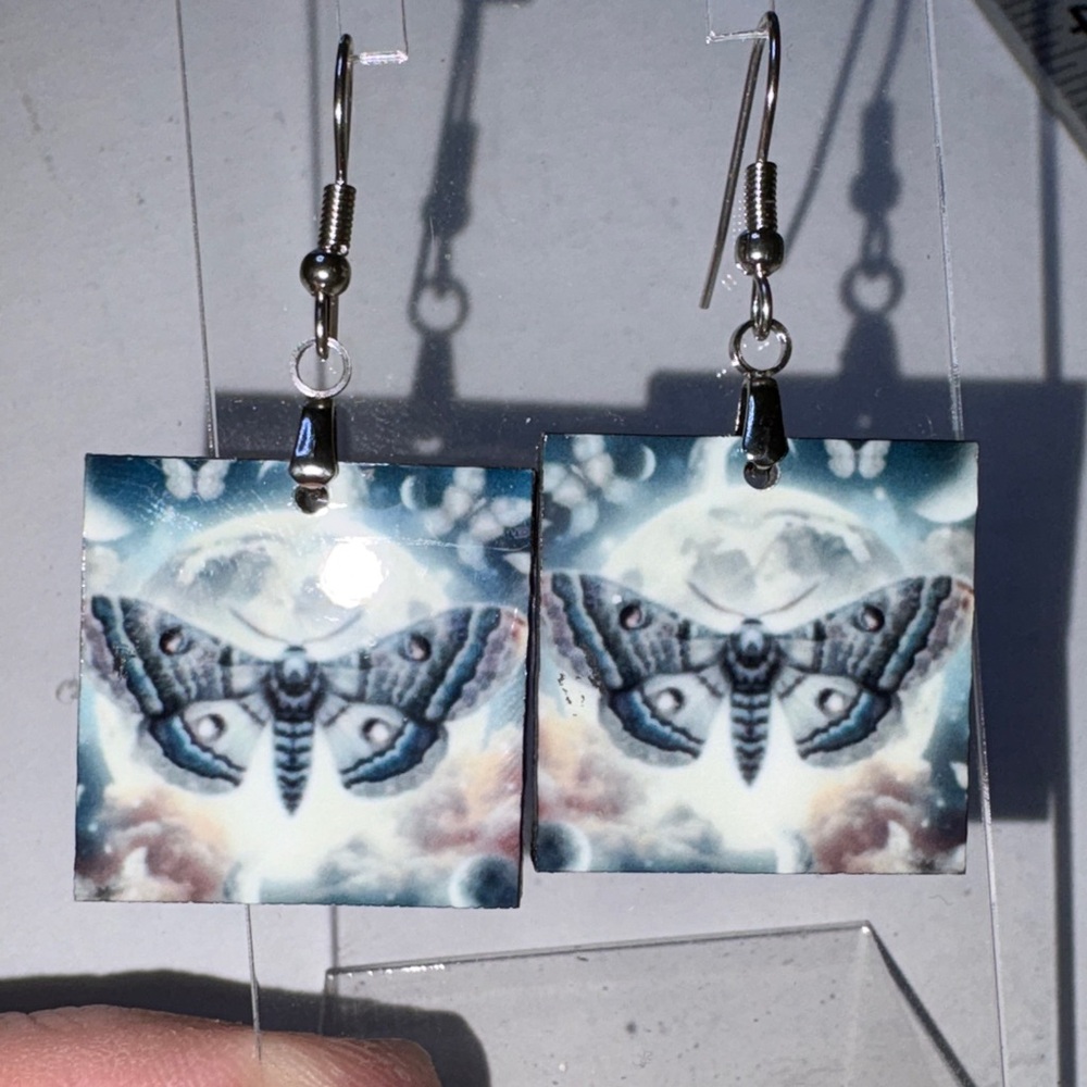 Moth and moon earrings